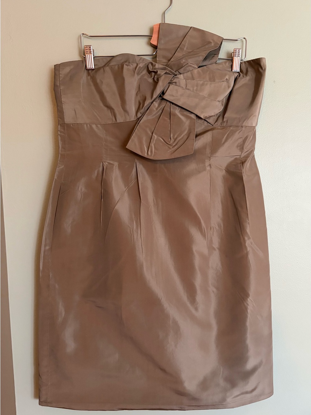 J.Crew Bow Monde Silk Taffeta Strapless Cocktail Dress Taupe Brown 14 Wedding